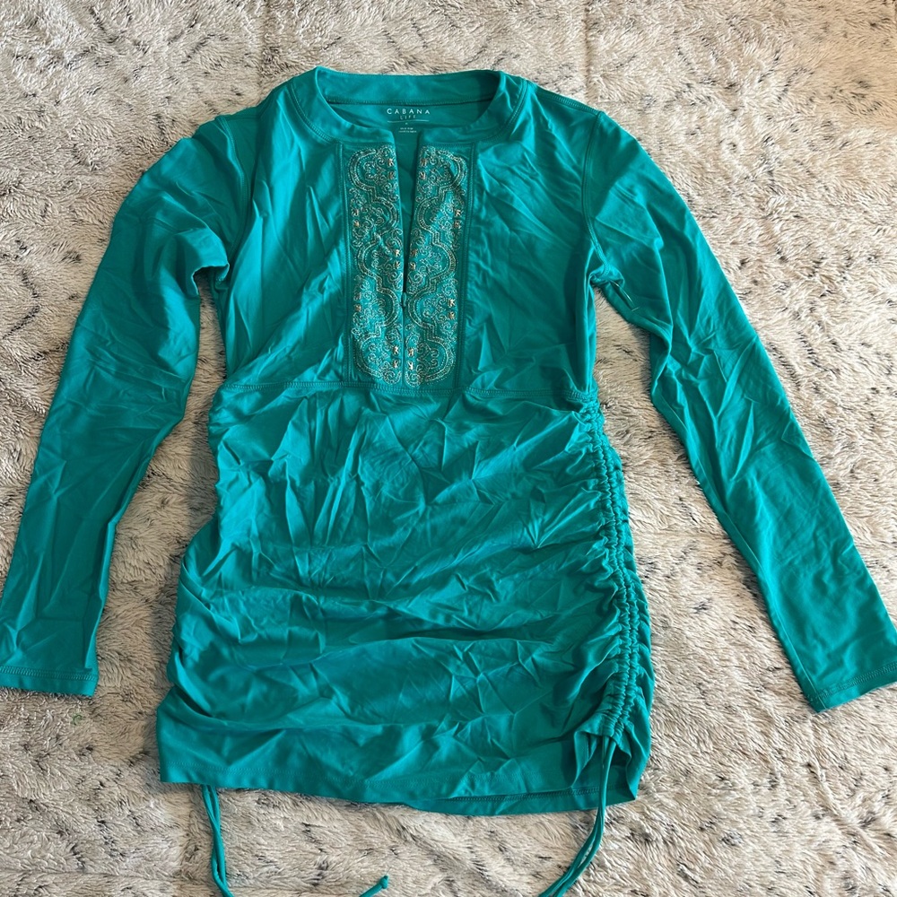 Cabana Life Teal Embroidered Tunic Top